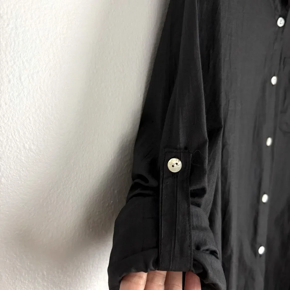 NWT KikiSol Womens M‎ Black Floral Cotton Shirt Button Down Boho Resort Vacation - Picture 11 of 15